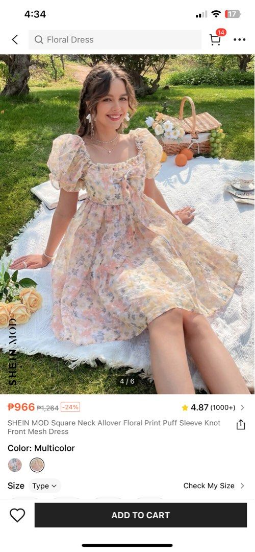 shein mod dress floral print puff mesh dress medium, Women's Fashion,  Dresses & Sets, Dresses on Carousell