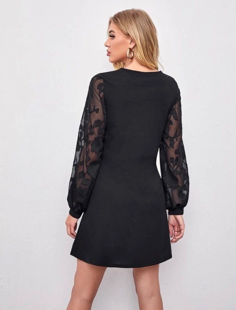 Shein Sheer Lantern Sleeve Dress (Category: Dresses) located in Quezon City. Submitted by itsbackontherack (Listing ID 1250225427, Image 2). Description: LIKE NEW (Used twice) RFS: Decluttering.
