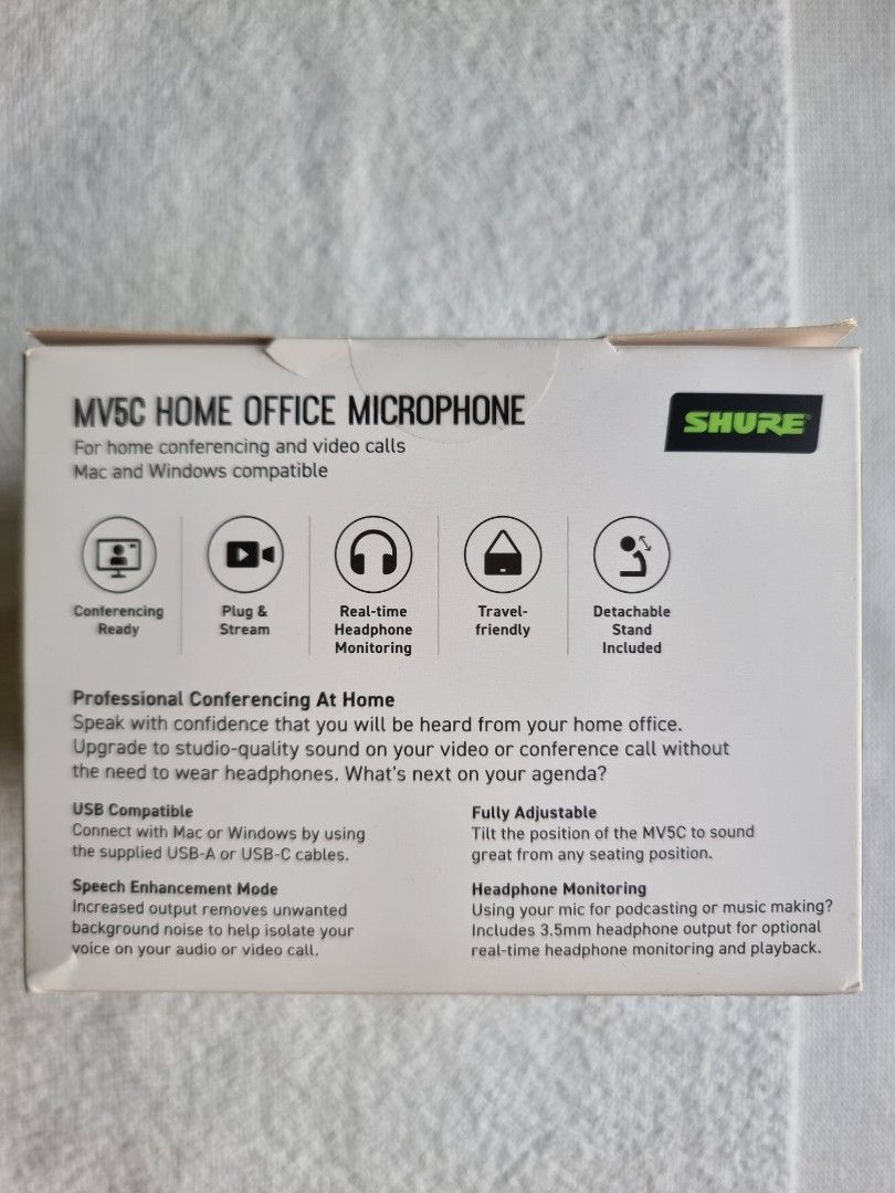 Shure MV5C Home Office Microfoon - USB Conferencing Microfoon Voor Mac & PC, Studio Kwaliteit Voor Zoom En Teams