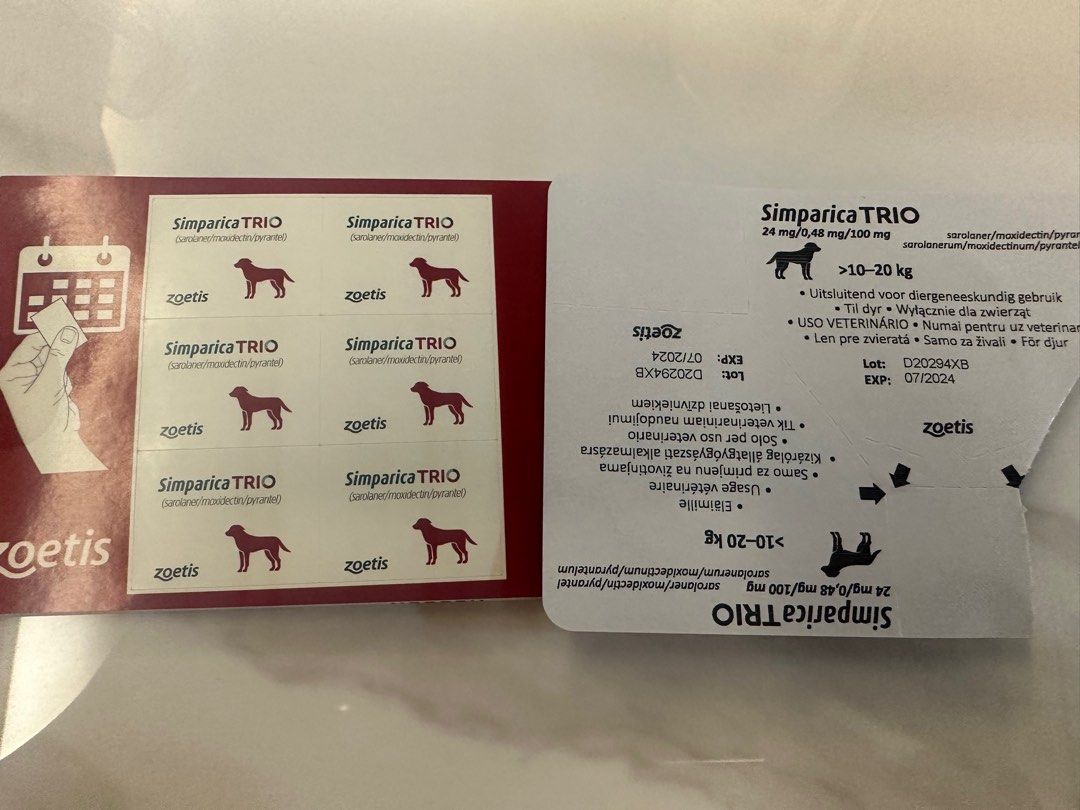 Simparica TRIO > 1020 kg heartworm fleas ticks deworm tablet
