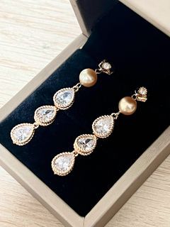 South Sea Pearl & Signity Stones Drop Earrings