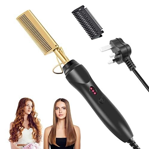 Stickerboy Hot Comb Electric Hair Straightener Portable Hair Curler Quick Heated  Comb Ceramic Heating Straightening Comb for Afro Hair Natural Black Hair  Women, Beauty & Personal Care, Hair on Carousell