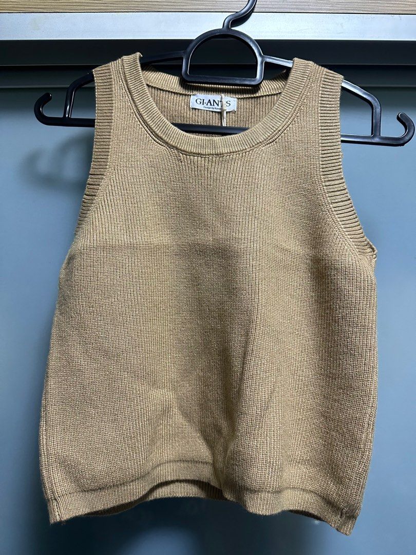 STRETCHY KNIT CROP TOP SLEEVELESS BROWN Women s Fashion Tops