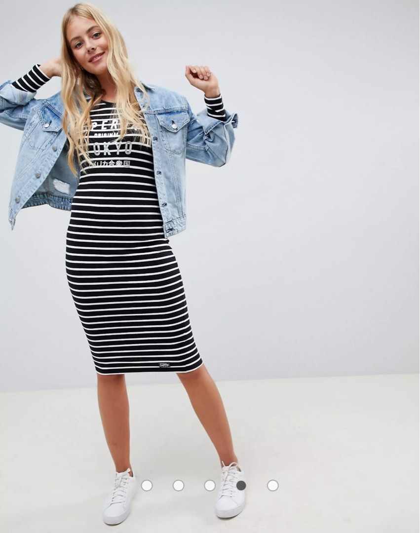 superdry stripe midi dress Superdry Daisy button front striped midi dress in blue