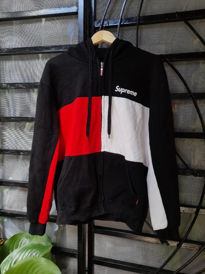 supreme color blocked zip up hooded sweatshirt