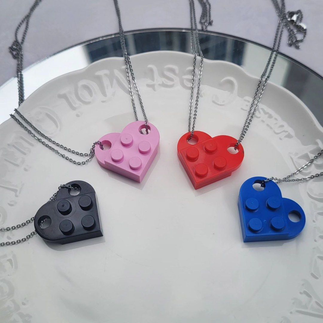 Sweetheart Pink Lego necklace and earring korean gift set