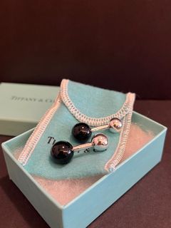 Tiffany & Co Silver & Black Onyx Gemstone barbell Cuff links
