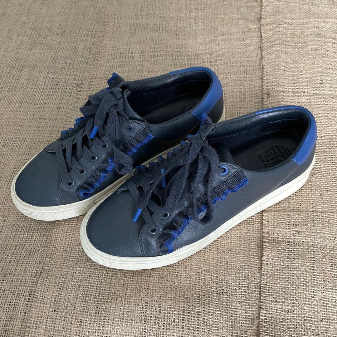 Tory burch ruffle sneaker navy cheap