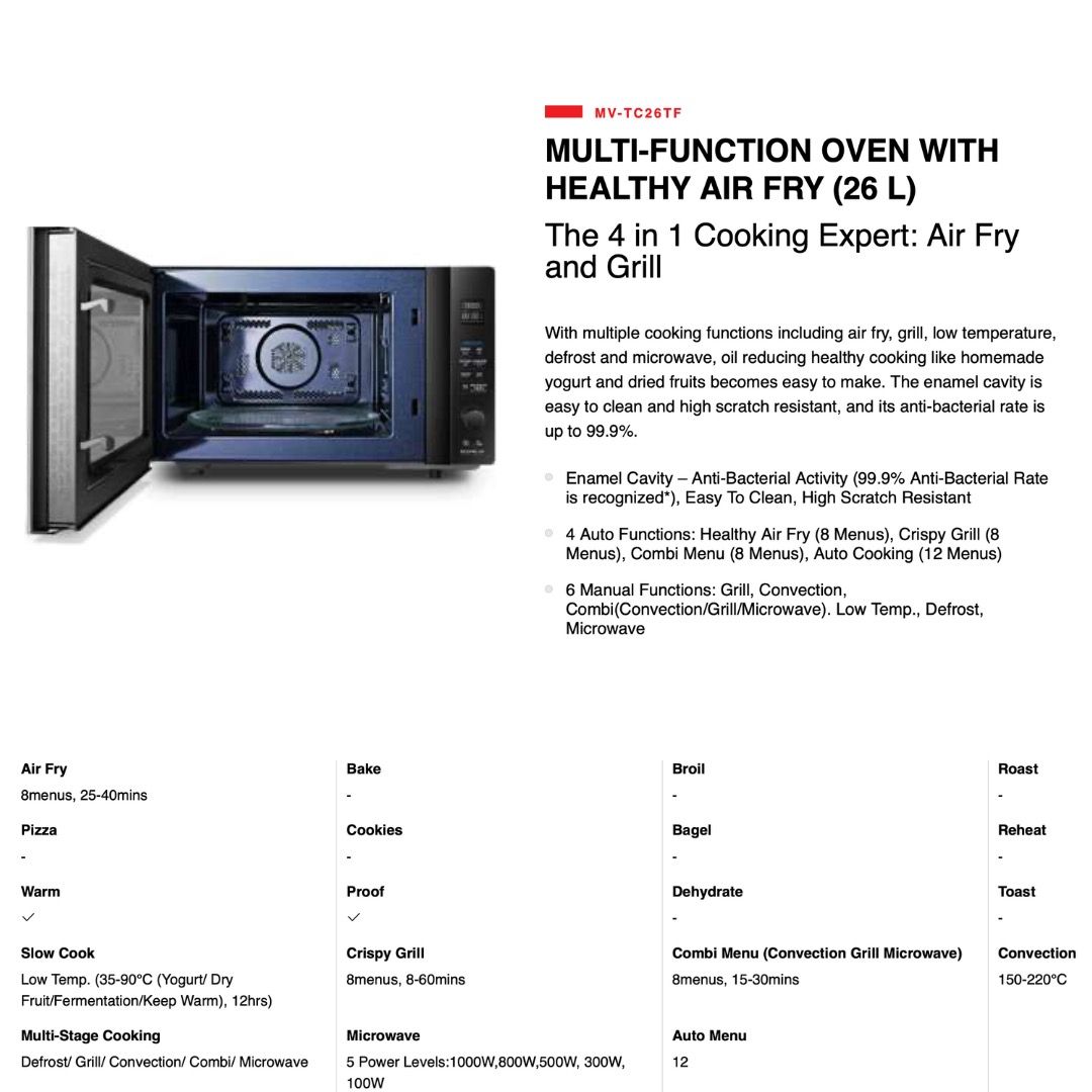 TOSHIBA MV-TC26TF 26L MICROWAVE OVEN WITH GRILL AND CONVECTION, TV ...