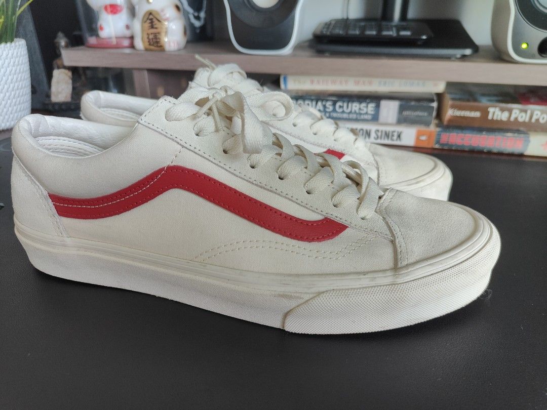White vans with red bottoms discount