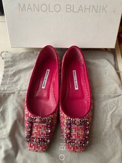 VGC Manolo Blahnik tweed flats shoes pink size 36 insole 23 cm with db and box