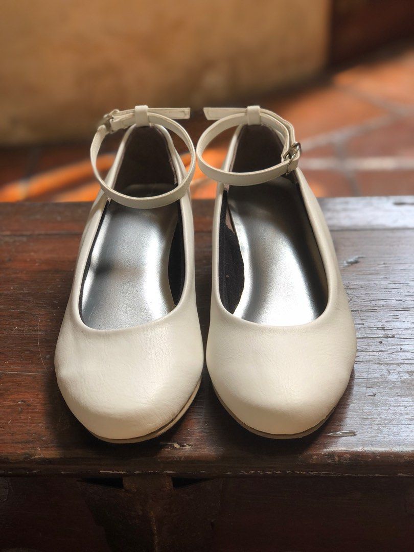 White Low Rise Ankle Strap Heels Women s Fashion Footwear Heels