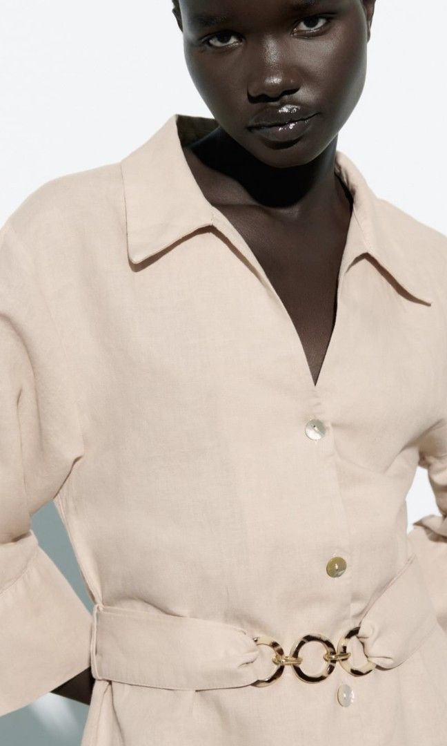 Zara linen dress with belt on sale