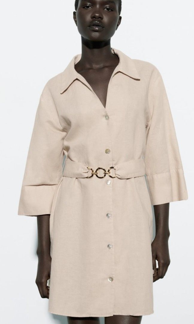 Zara linen dress with belt cheap