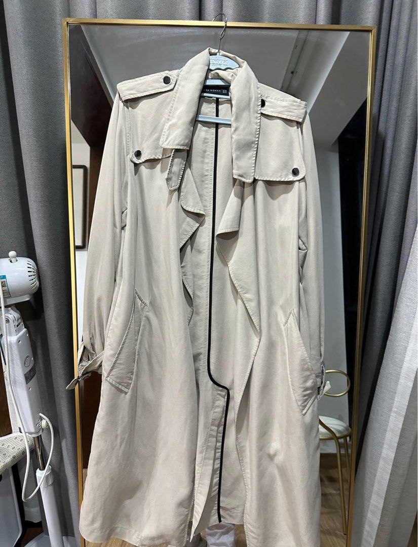ZARA Woman Light Beige Long Trench Coat Autumn Winter Jacket