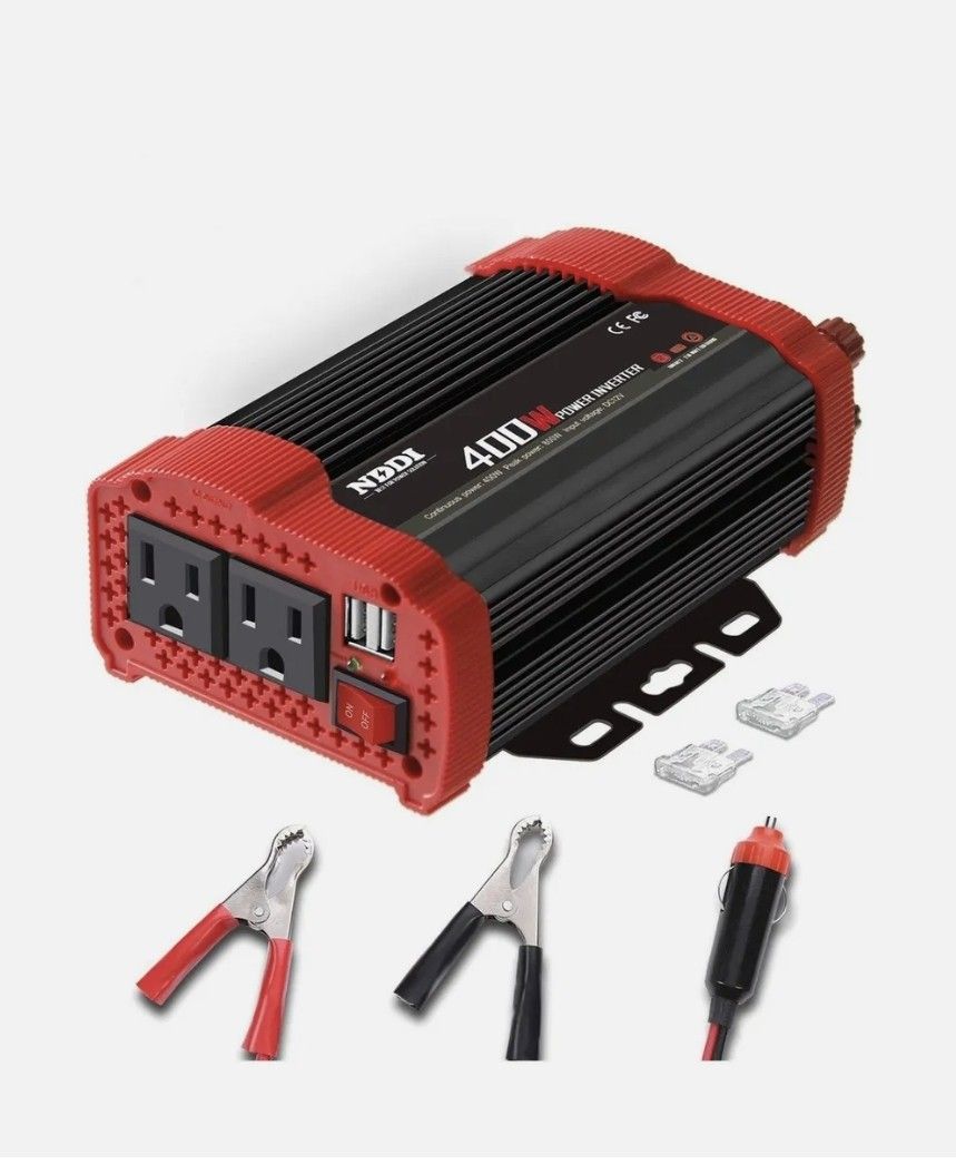 400W Power Inverter DC 12V to 110V AC Car Charger Converter with 4.8A Dual  USB Ports and 2 AC Outlets Car Adapter (Black)