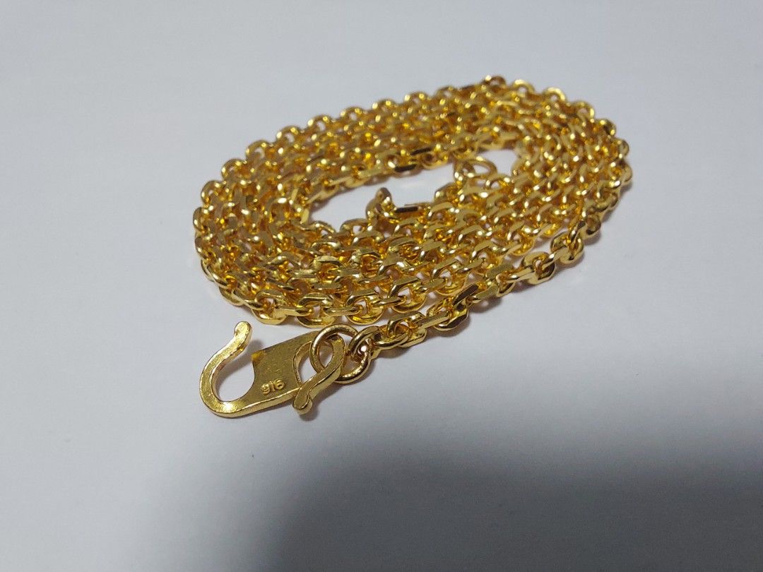82pg 916 Gold 2mm Rolo chain Necklace 12.31gm 44.8cm Men s