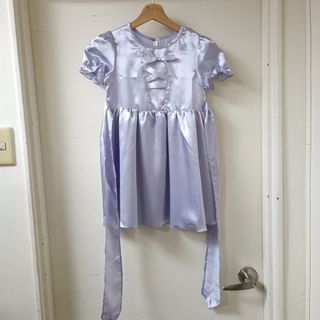 紫色公主洋裝 大童 亮面絲綢