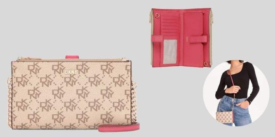 Authentic DKNY Monogram Wallet on Chain Black Pink