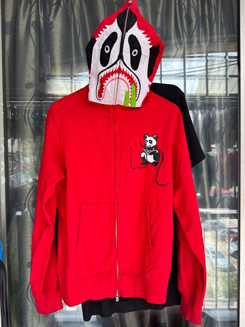 Bape Panda Full Zip Hoodie Red White