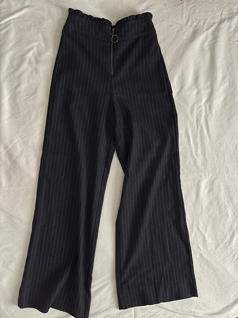 BERSHKA BLACK WHITE Striped Pallazo Wide Leg Trousers Large (uk10-12) £6.50  - PicClick UK