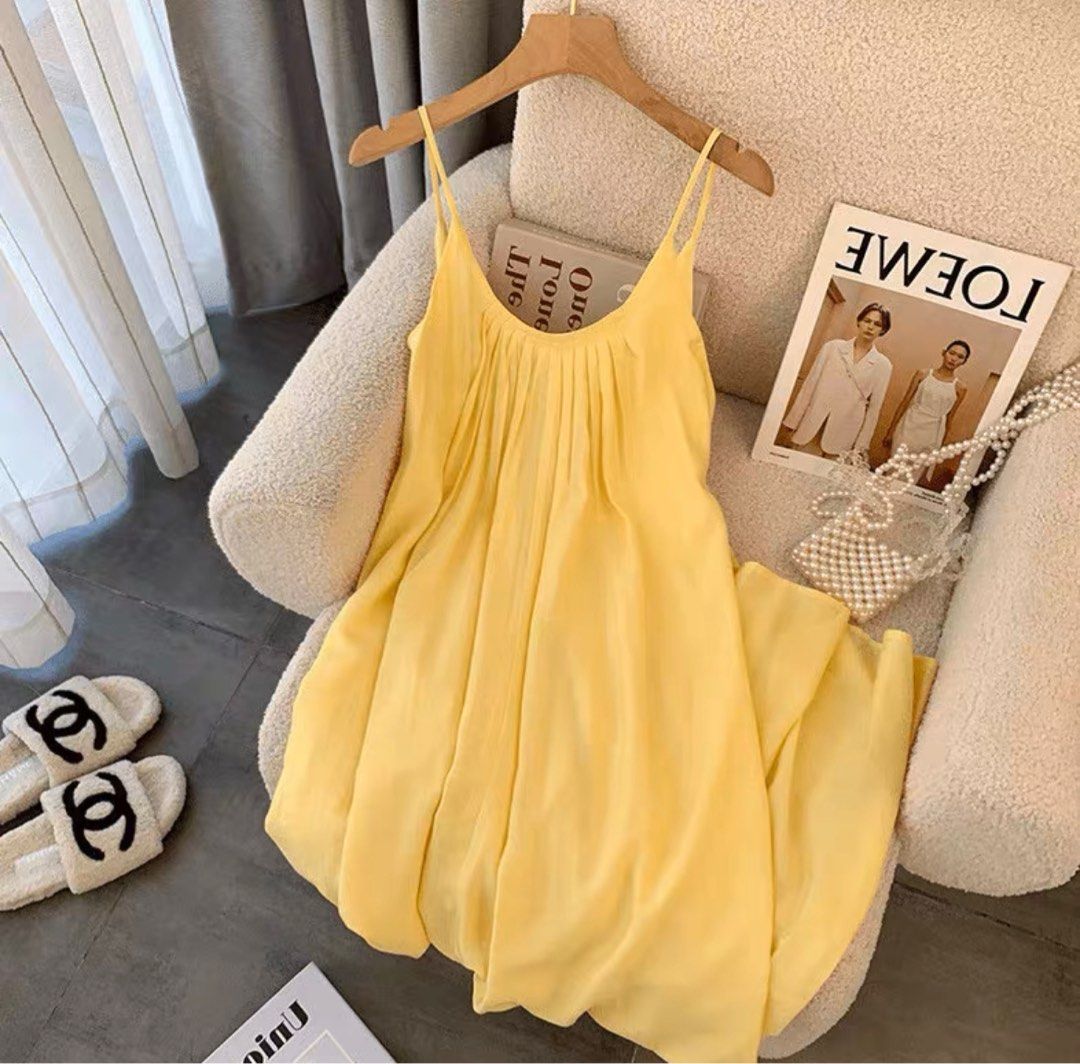 Big Size Pastel Yellow Cami Strap Dress