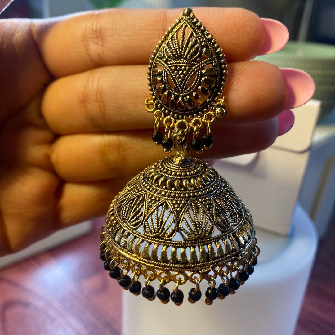 Gold oxidised jhumka best sale earrings