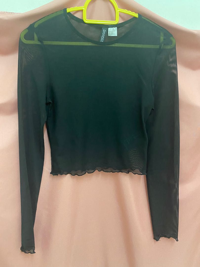 Black Mesh Top, Women's Fashion, Tops, Longsleeves on Carousell