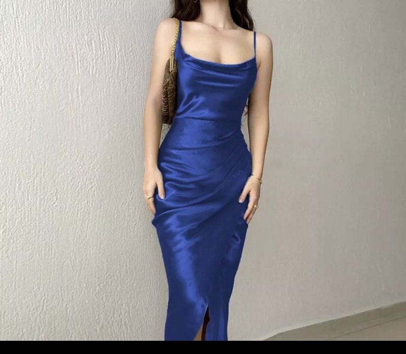 Blue Satin Silk Sling Dress on Carousell