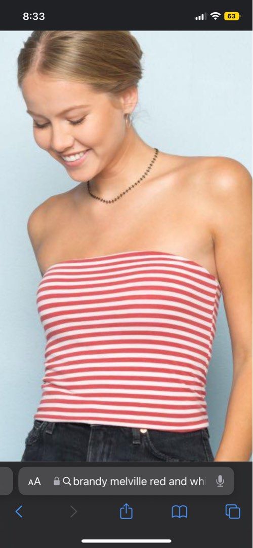 Brandy Melville BM Jenny Tube Top Red White Stripe, Women's