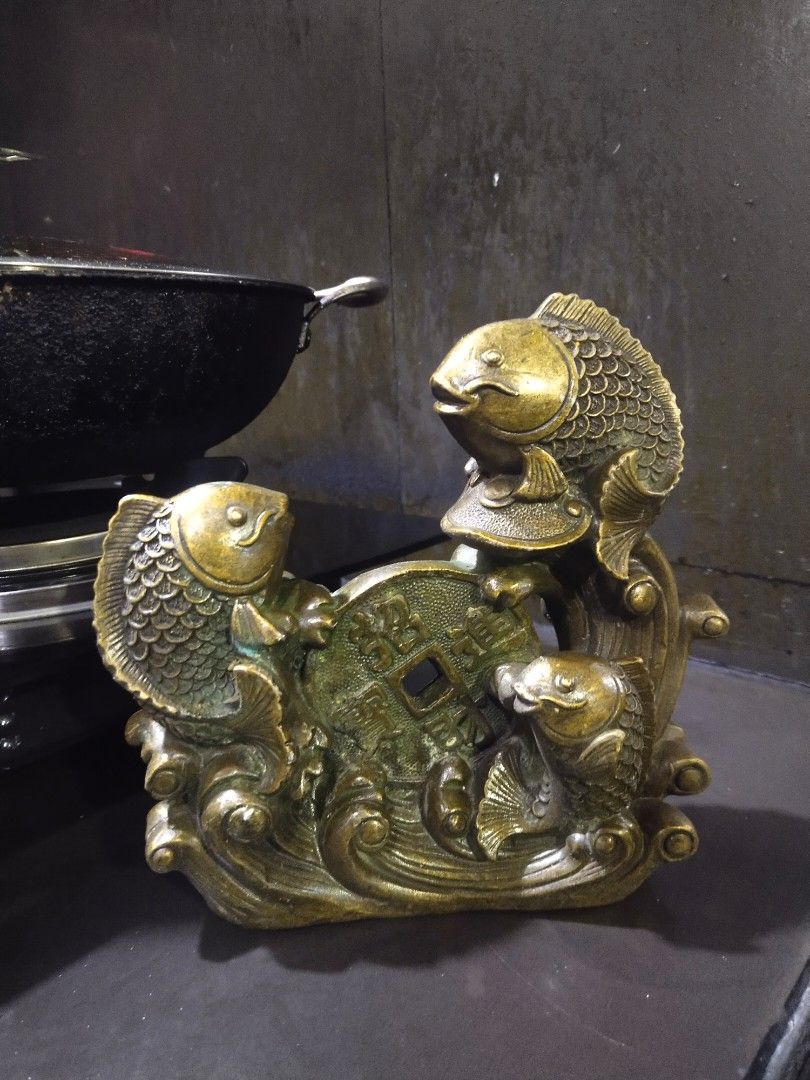 Image showcasing Brass lucky wealth goldfish statue display, Hobbies & Toys, Memorabilia ...