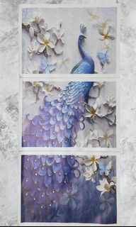 Canvas Paintings Home Decor HD Prints 3 Pieces Blue Peacock Pictures White Orchid Flower Poster Living Room Wall Art Frame