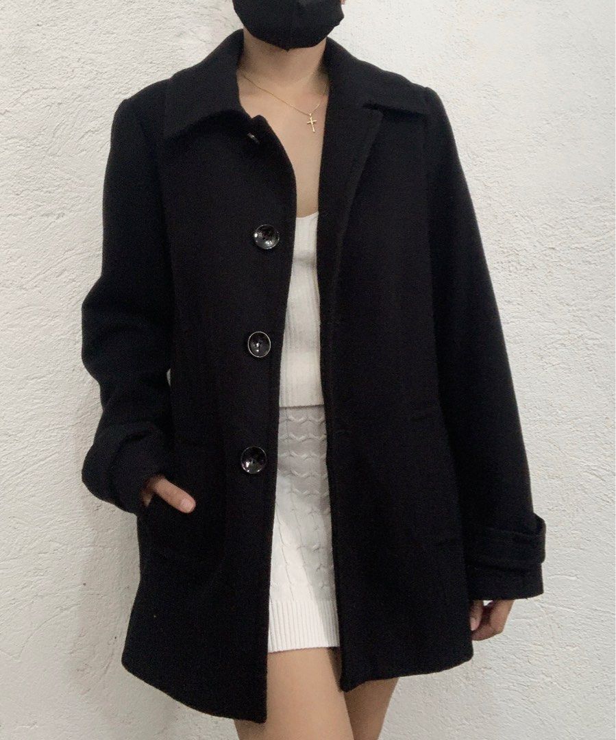CENTIGRADE Classic Black Wool Coat Small