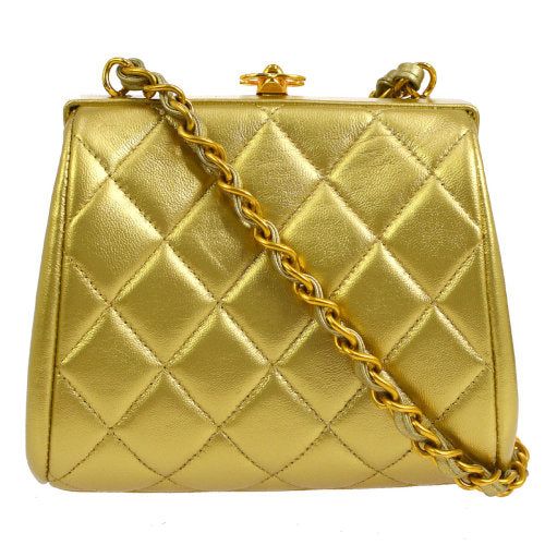 Chanel Logo Box Frame Clutch With Chain Quilted Lambskin Mini