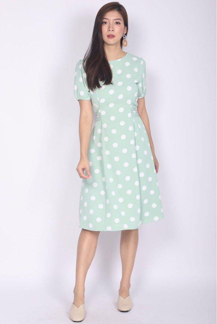 patterned sage green dress Sage Green Floral Satin Erin Midi Dress main image 0