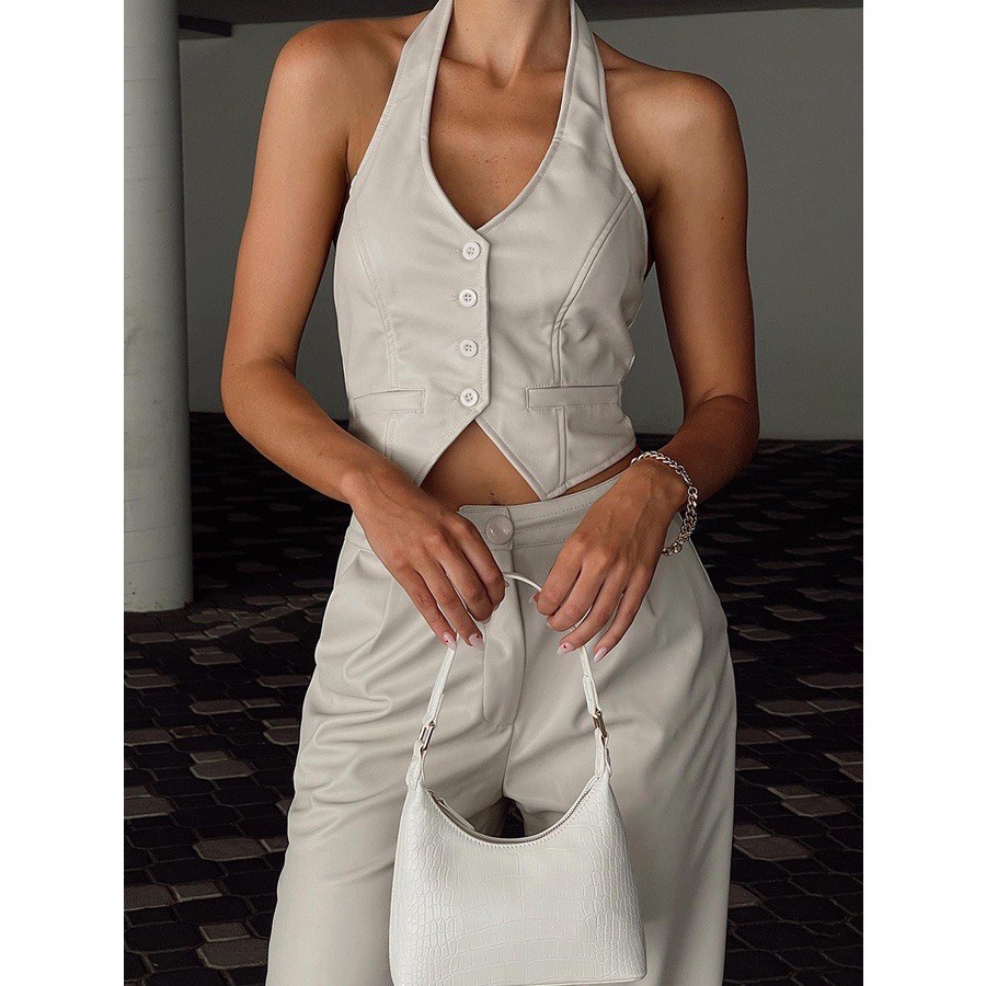 White leather halter outlet top
