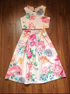 crop pleated midi skirt co-ord set dress