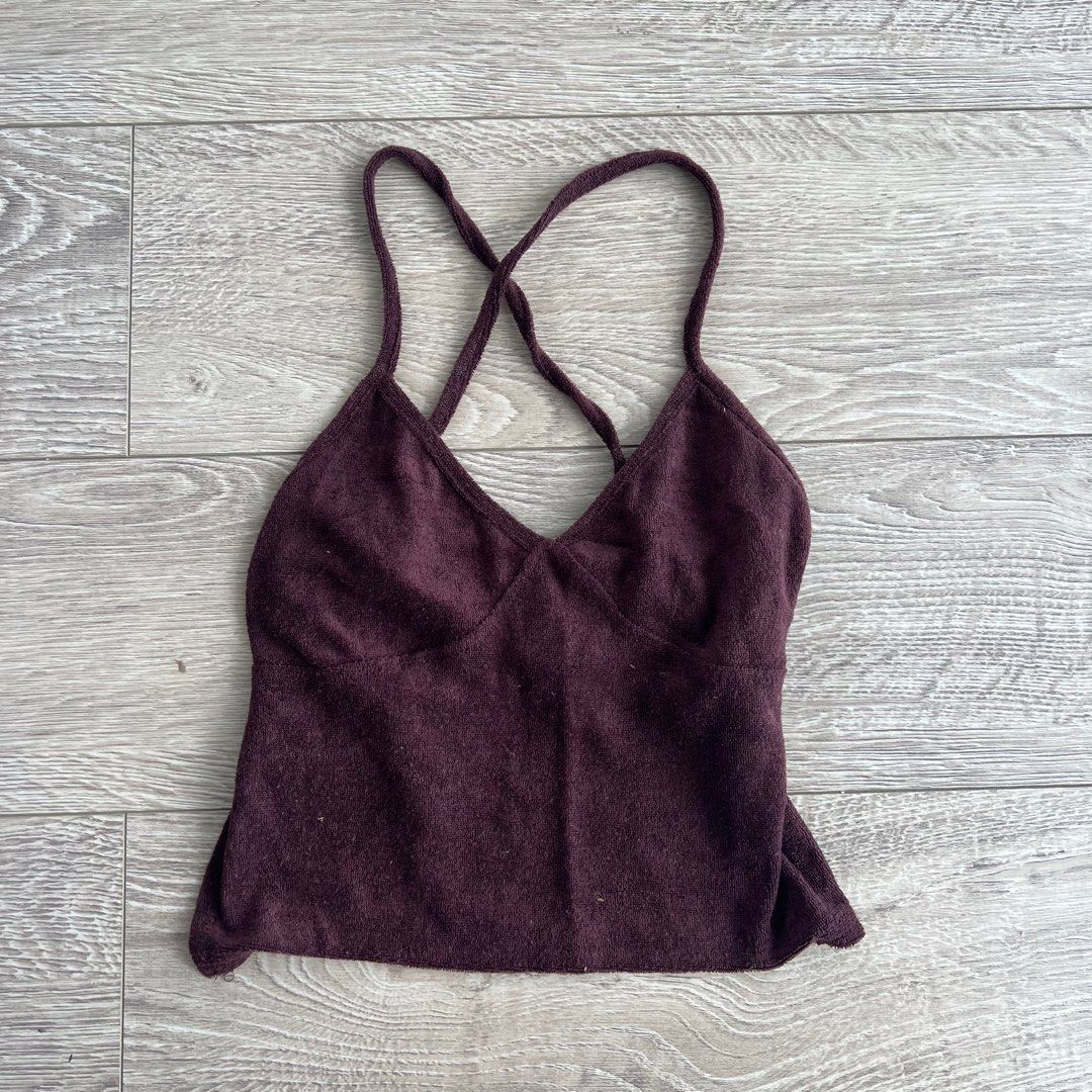 70s Terry Sleeveless Crop Top with Tie Front
