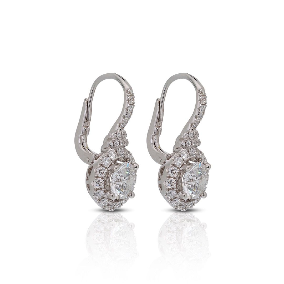 Fabulous 2.32ct. Round Brilliant Drop Diamond Earrings C SE WG