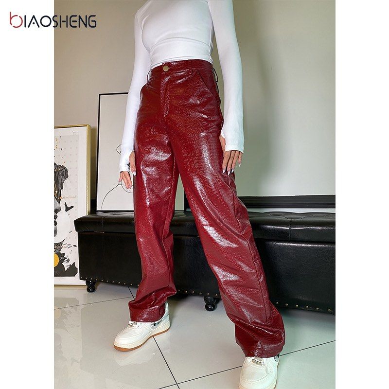 Boutique Red Leather Pants for Women
