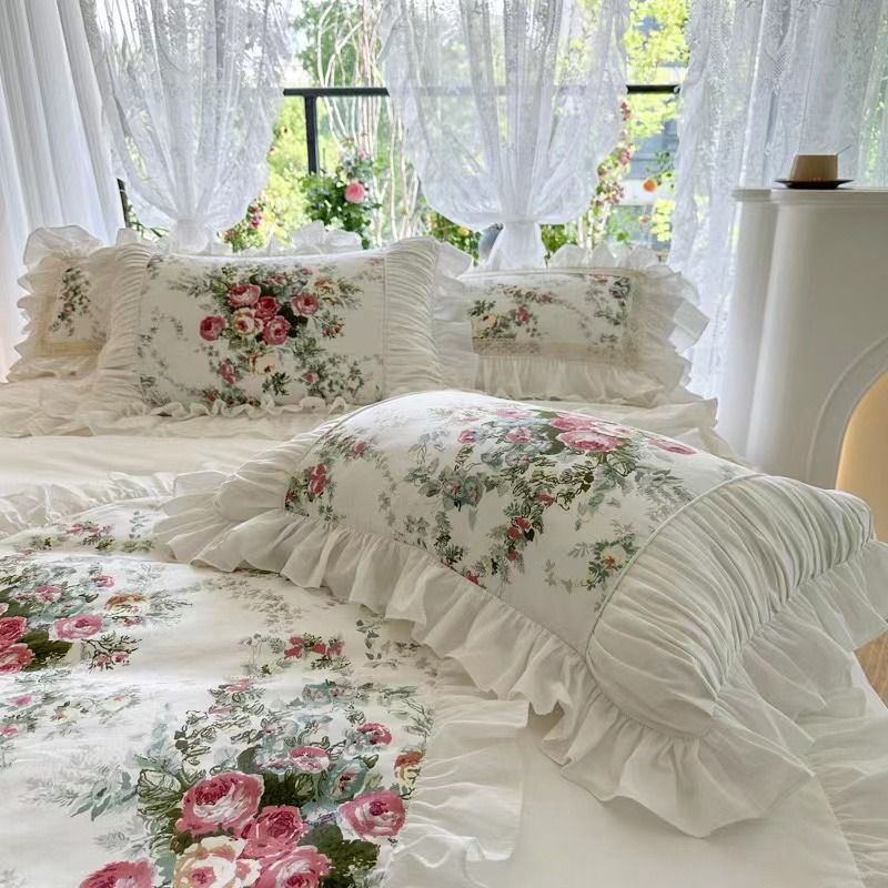 French Vintage Floral Floral Comforter Sets With King Elegant Ruffle Duvet  Cover And Sheet Cotton Girls Flower Bedclothes For Weddings And Home  Textiles From Meanniceg, $91.48
