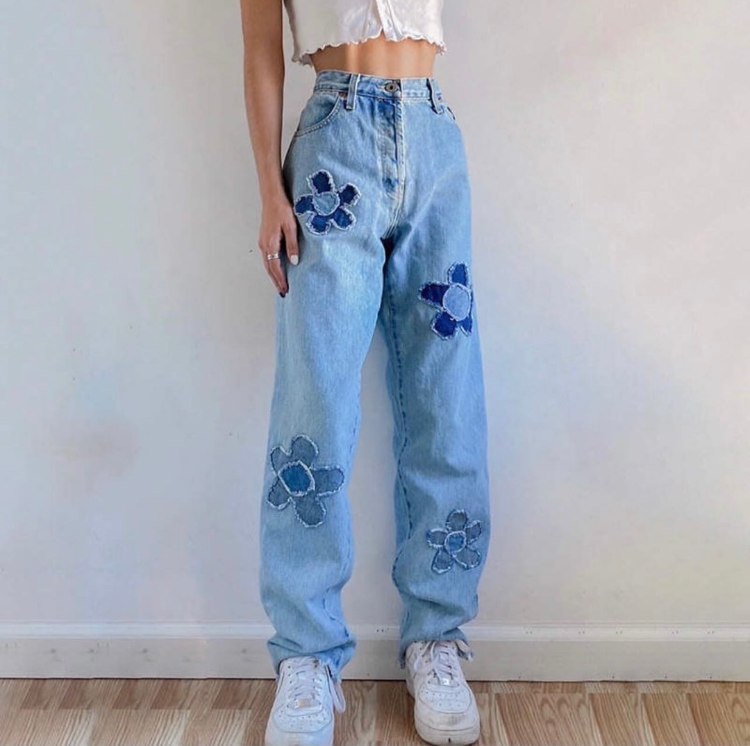 Girl Almighty Flower Patch Jeans Women s Fashion Bottoms Jeans