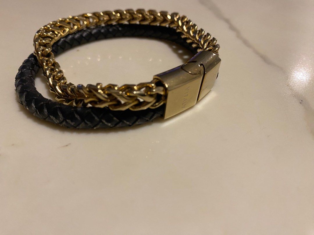 Mens gold cheap bracelet with leather