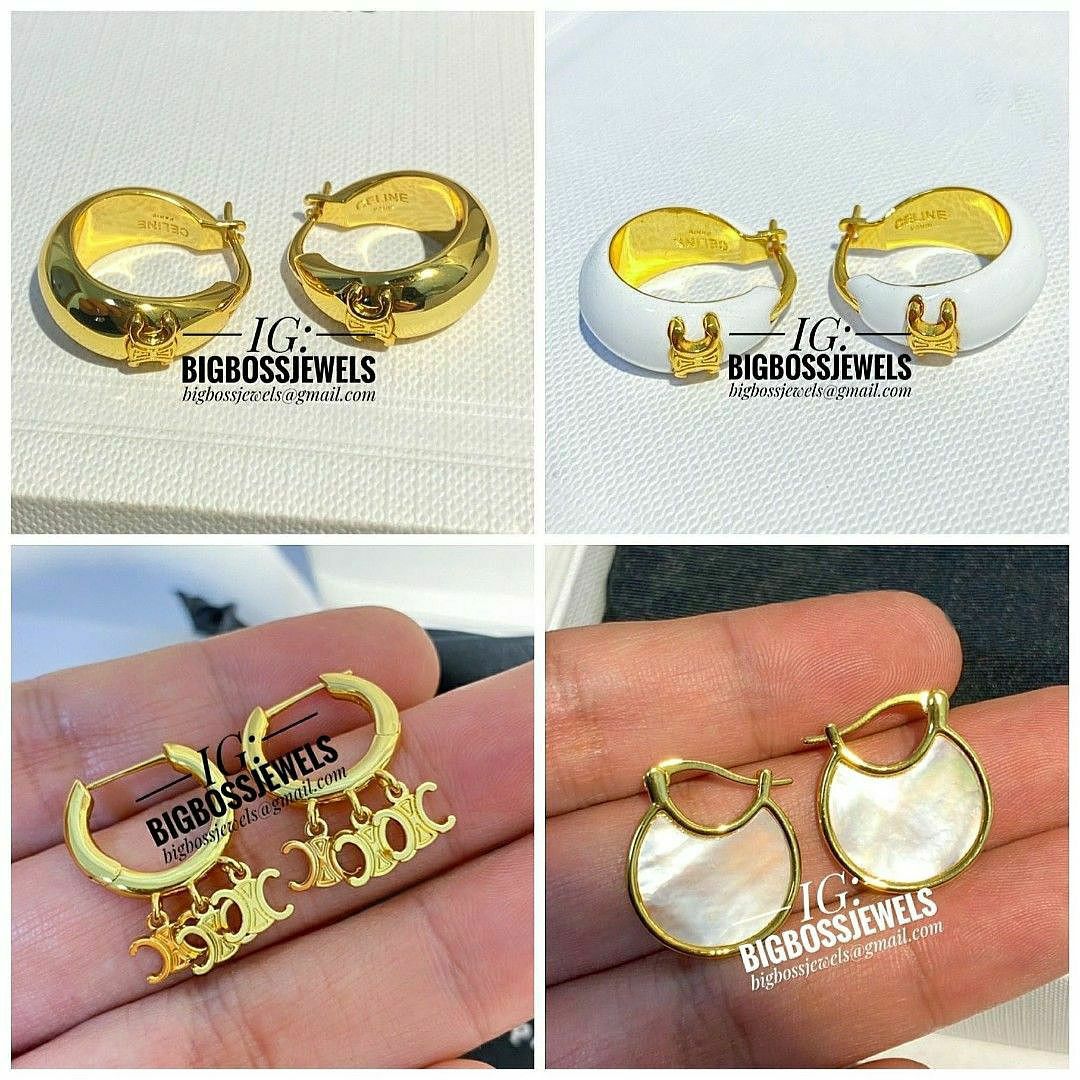 Gold White Plain Hoop Dangling Earrings Heart Paris Charm Earings