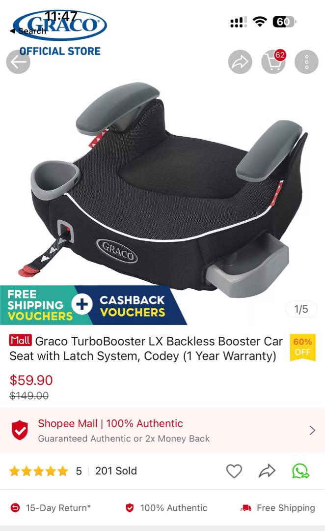 Graco Backless Booster Seat, Babies & Kids, Going Out, Car Seats on