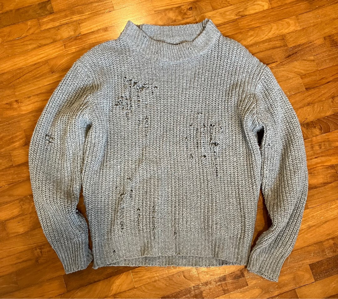 Grey distressed sweater knit acubi gorpcore cyber y2k Women s Fashion Tops Longsleeves on Carousell