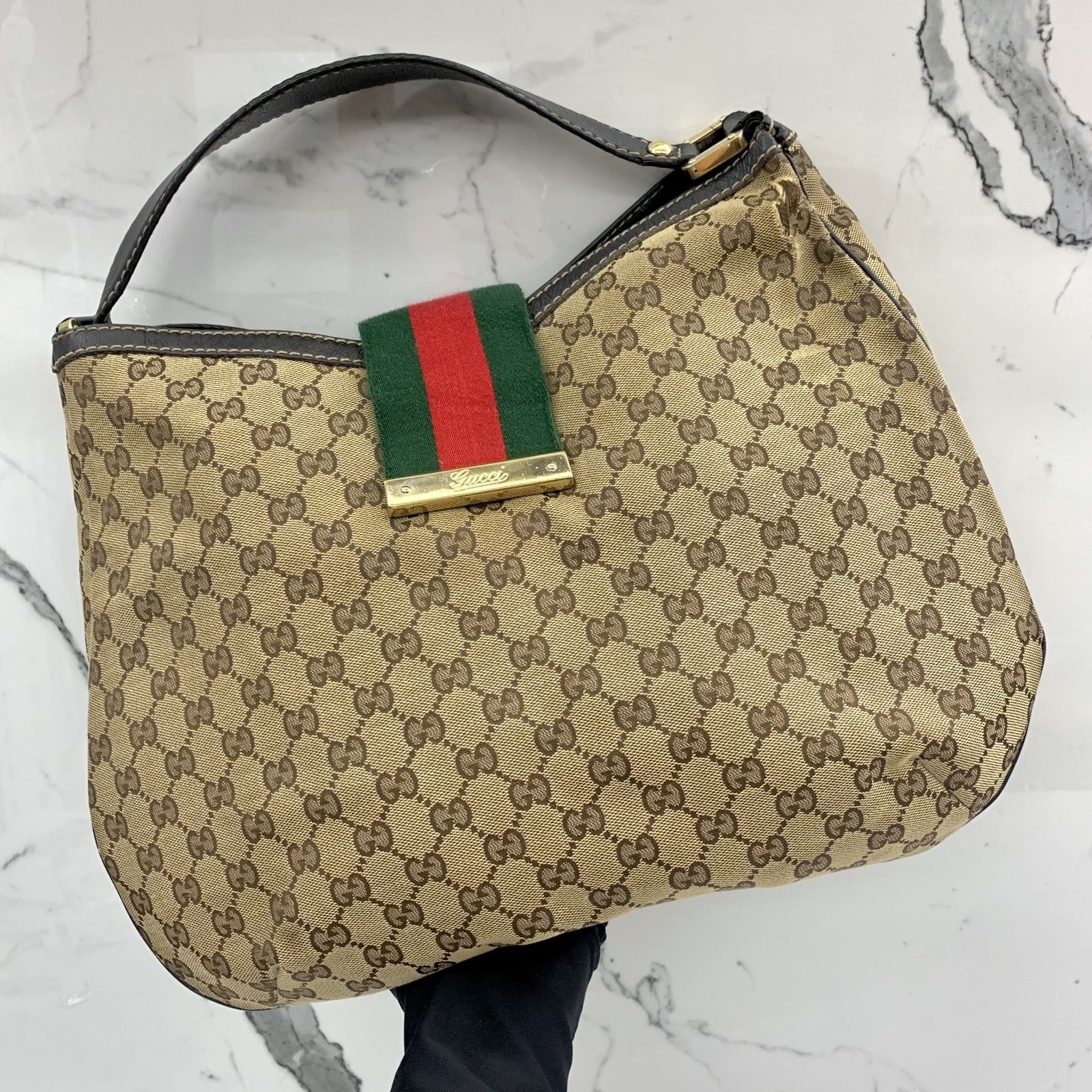 Gucci canvas hobo shoulder bag 2025
