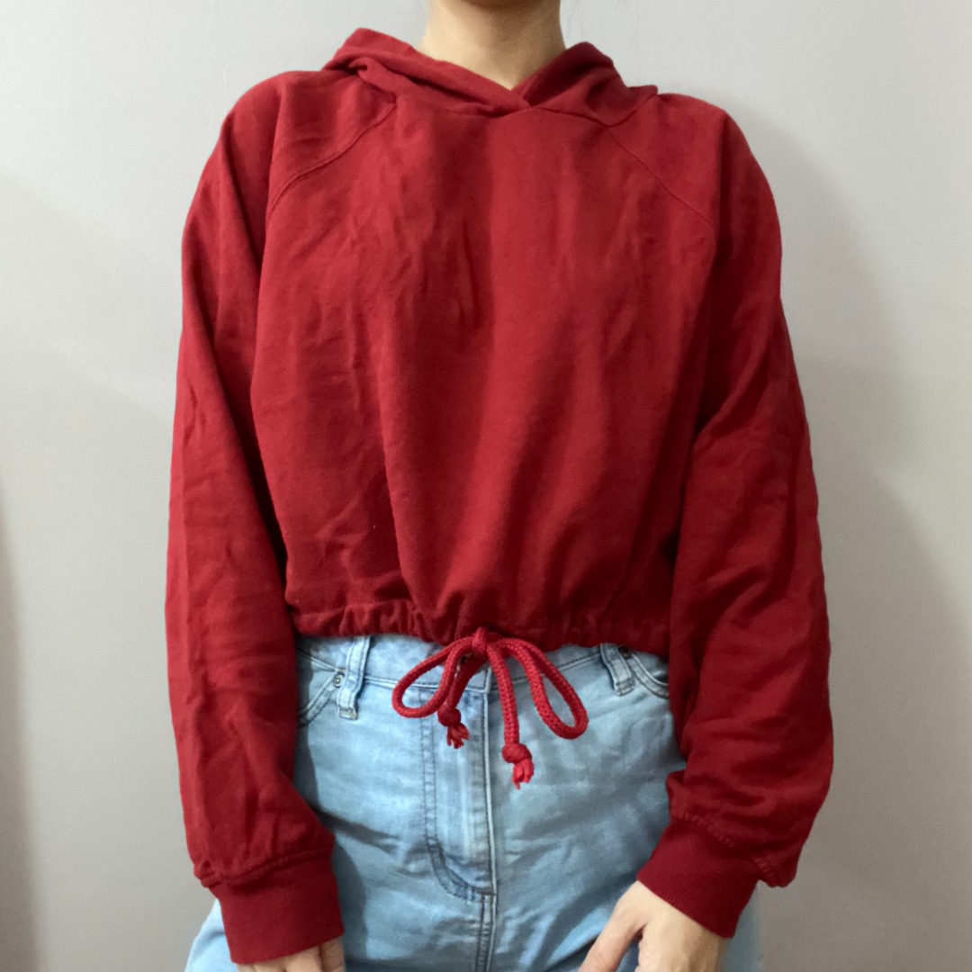 H&m red new arrivals cropped hoodie