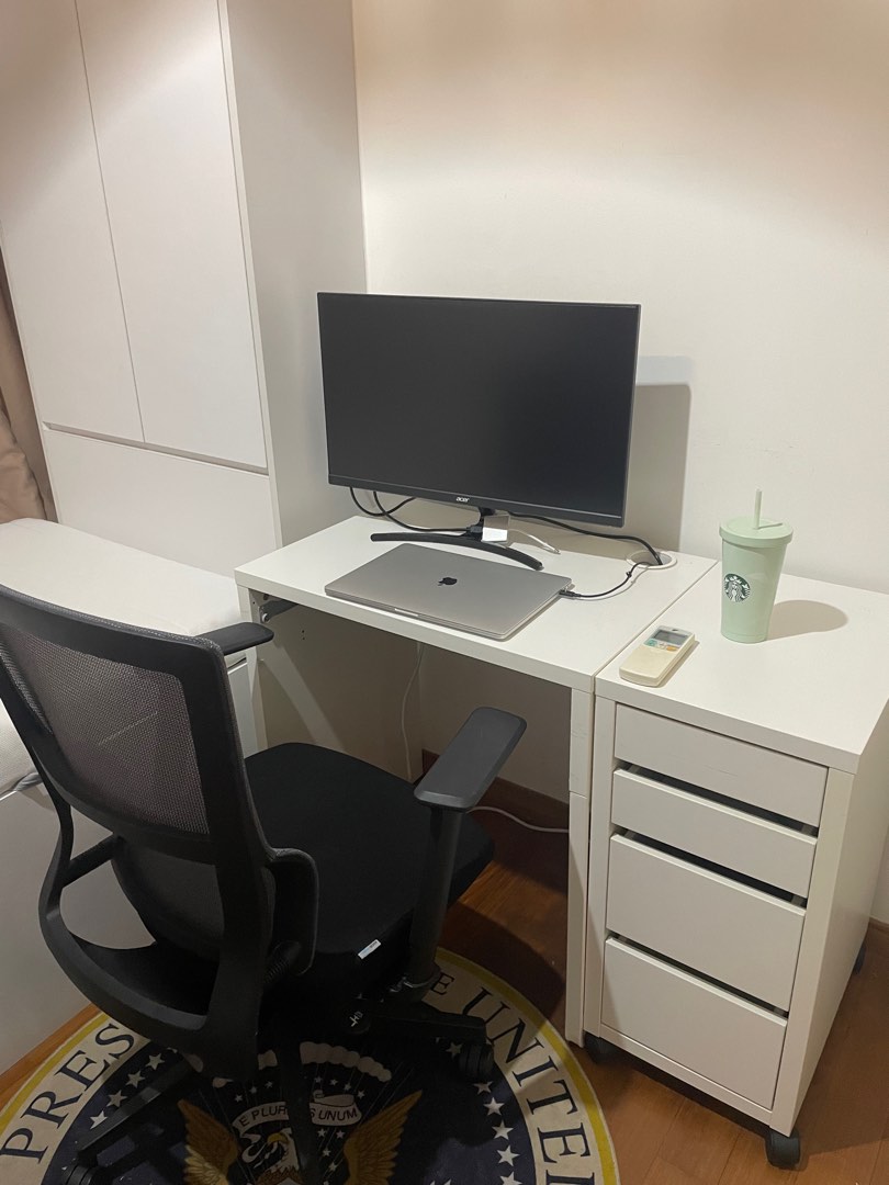 IKEA Study Table, Drawer unit, Ergonomic chair, Furniture & Home Living