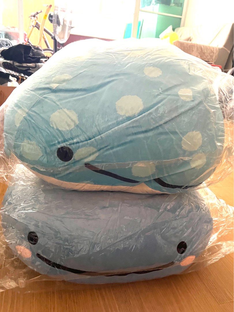San-X Jinbesan Kokujira's Mom Pink Whale Mochi Plush - 8.25" Long, Embroidered Shell, Surface Washable